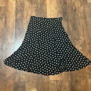 Black and white silk fan patterned midi skirt Liz Claiborne